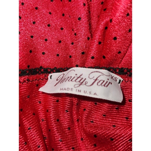 Vintage Vanity Fair Slip Dress Size XS Red Polka Dots Lace High Side Slit Long - Picture 5 of 8